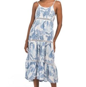 NWOT Rachel Zoe Tropical Print Linen Blend Tiered Midi Dress
